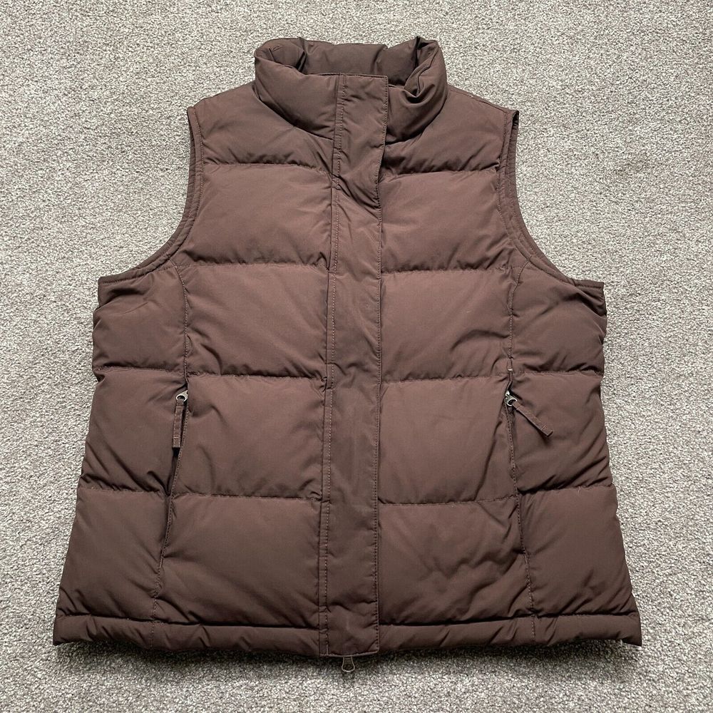 LL Bean Vest Adult Medium Brown Goose Down Quilted Puffer Jacket Full Zip Ladies